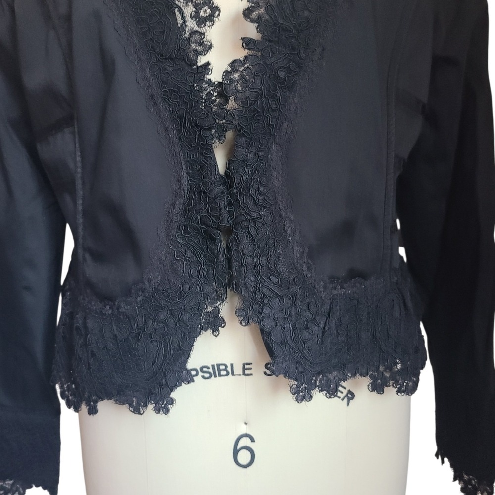 WHBM Black Lace Trim Victorian Goth Steampunk Witchy Jacket Womens Sz 14‎ - Picture 3 of 8